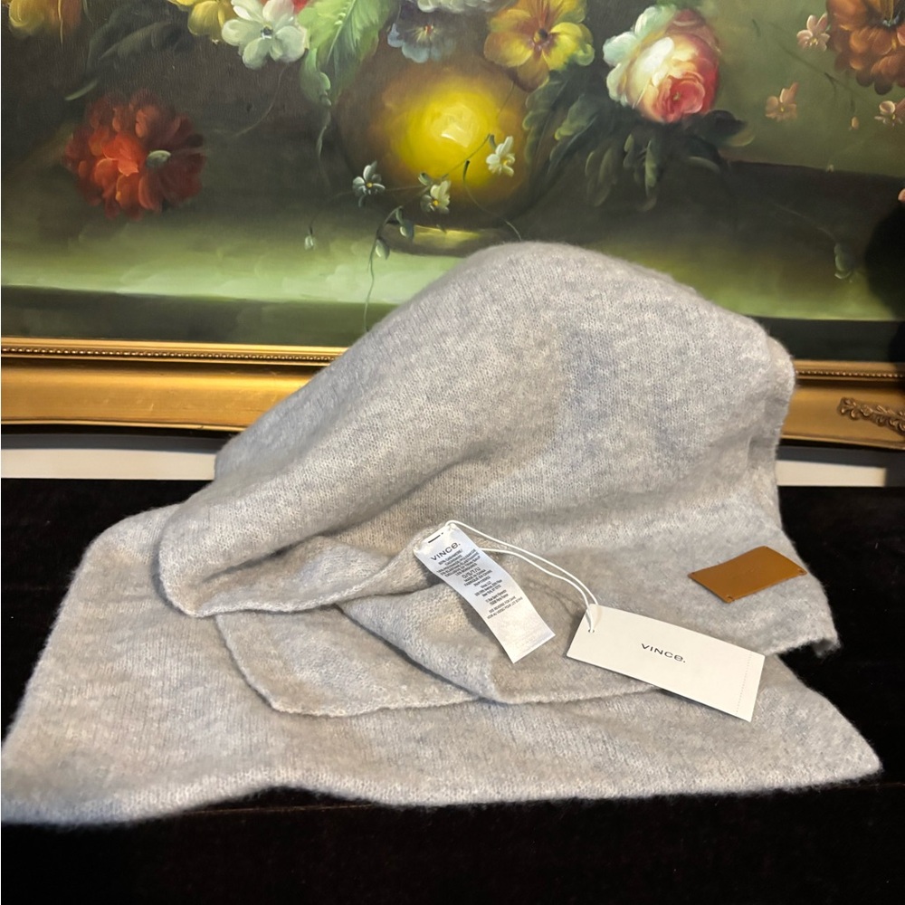 NWT Vince Double Face 80% Cashmere Scarf Wrap Light Gray